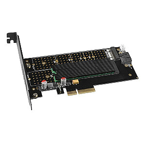PCEM2-DC Внутренний адаптер PCIe x4, 1x M.2 NVMe M-ключ + 1x SATA B-ключ, охладитель, SP и LP + радиатор