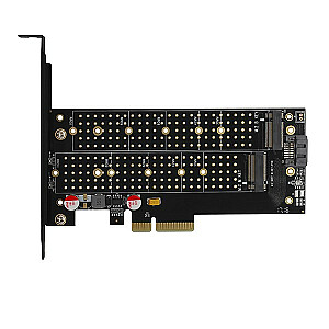 PCEM2-DC iekšējais PCIe x4 adapteris, 1x M.2 NVMe M atslēga + 1x SATA B atslēga, dzesētājs, SP un LP + radiators