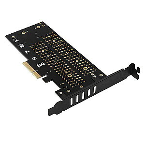 PCEM2-DC iekšējais PCIe x4 adapteris, 1x M.2 NVMe M atslēga + 1x SATA B atslēga, dzesētājs, SP un LP + radiators
