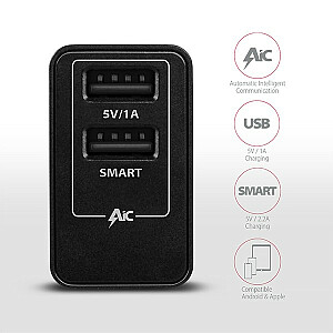 ACU-DS16 sienas lādētājs, SMART, 16 W, 2x USB-A, 5V/2.2A + 5V/1A
