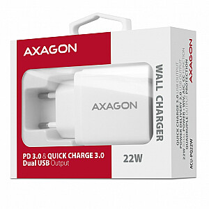 ACU-PQ22W Зарядное устройство, PD и QC, 22 Вт, 2 порта (USB-A + USB-C), PD3.0/QC3.0/AFC/FCP/Apple, белый