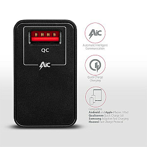 ACU-QC19 sienas lādētājs, QC 19W, 1 USB-A, QC3.0/AFC/FCP/SMART, melns