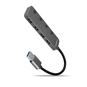 HUE-MSA Hub 4-портовый переключатель USB 3.2 Gen 1, металл, кабель USB-A длиной 20 см, дополнительный блок питания microUSB