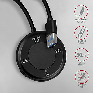 HUE-P1A centrmezgls, 4 portu USB 3.2 Gen 1, 30 cm apaļš USB-A kabelis, papildu microUSB barošanas avots