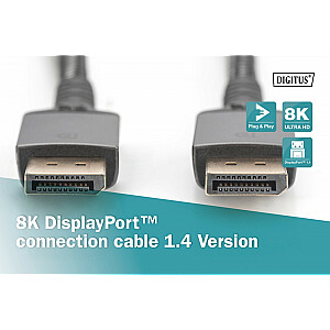 Savienojuma kabelis PREMIUM DisplayPort 8K60 Hz UHD DP/DP M/M, 2 m, melns