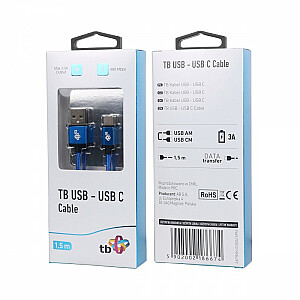 USB–USB C kabelis 1,5 m, augstākās kvalitātes zils vads