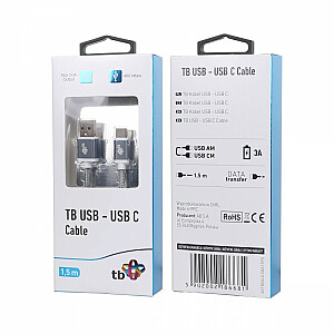 Kabelis USB-USB C 1,5 m, augstākās kvalitātes pelēks kabelis