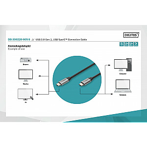 Savienojuma kabelis USB 3.0 60W/5Gbps Tips USB C/USB C M/M 0,5 m Melns