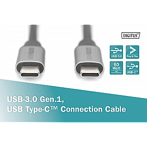 Savienojuma kabelis USB 3.0 60W/5Gbps Tips USB C/USB C M/M 0,5 m Melns