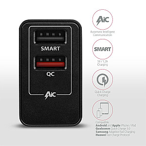 ACU-QS24 QC sienas lādētājs, 24 W, 2x USB-A, QC3.0/AFC/FCP+5V/1.2A