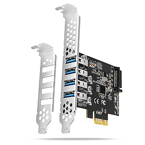 PCEU-43RS PCIe kontrolieris, 4 USB 3.2 GEN 1 porti, UASP, Renesas mikroshēmojums, 15 kontaktu SATA barošanas avots