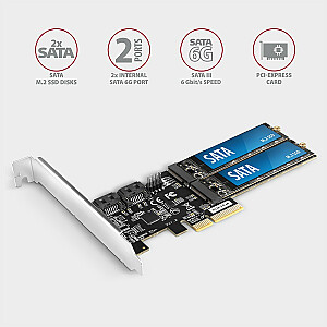 PCES-SA4M2 PCIe kontrolieris 2 iekšējie SATA 6G + 2 iekšējie SATA M.2 porti ar B, SP un LP atslēgu