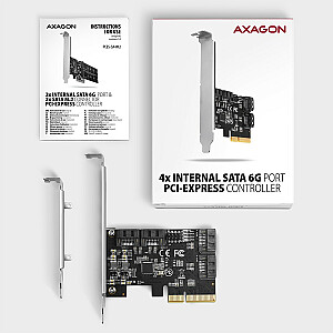 PCES-SA4X4 PCIe kontrolieris, 4 iekšējie SATA 6G porti, ASM1164, SP un LP