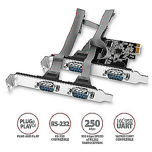 PCEA-S4N PCIe kontrolieris 4 seriālie porti RS232, 250 kbps, SP un LP iekļauti
