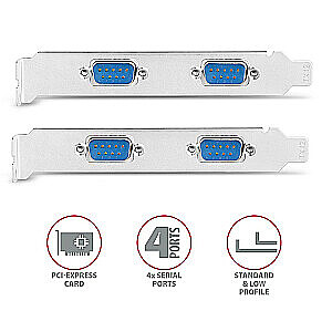 PCEA-S4N PCIe kontrolieris 4 seriālie porti RS232, 250 kbps, SP un LP iekļauti
