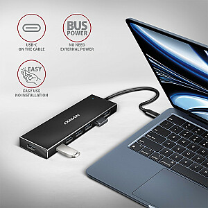 HUE-F7C 7 portu USB-C 3.2 Gen 1 ALU FLAT mikro USB centrmezgls, 30 cm USB-C kabelis