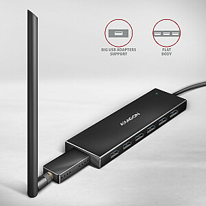 HUE-F7C 7 portu USB-C 3.2 Gen 1 ALU FLAT mikro USB centrmezgls, 30 cm USB-C kabelis