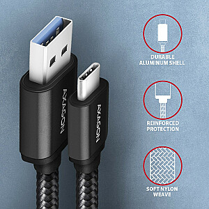 BUCM3-AM15AB USB-C–USB-A kabelis, 1,5 m, USB 3.2 Gen 1 3A, ALU, pīts, melns