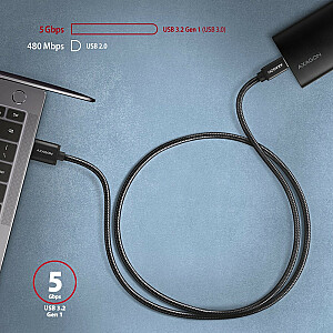 BUCM3-AM15AB Кабель USB-C — USB-A, 1,5 м, USB 3.2 Gen 1 3A, ALU, плетеный, черный