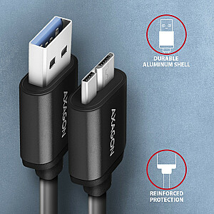 BUMM3-AM10AB USB kabelis Micro-B USB-A 3.2 Gen 1, 1 m, 3 A, alumīnijs, PVC, melns