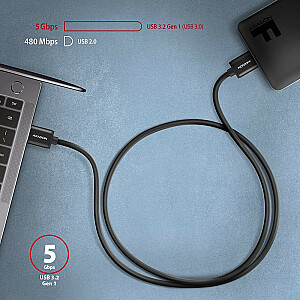 BUMM3-AM10AB USB kabelis Micro-B USB-A 3.2 Gen 1, 1 m, 3 A, alumīnijs, PVC, melns