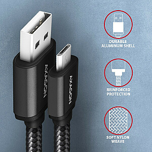 BUMM-AM10AB MicroUSB - Кабель USB-A, 1м, USB 2.0, 2.4A, ALU, плетеный, Черный
