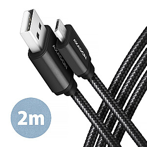 BUMM-AM20AB MicroUSB — USB A kabelis, 2 m, USB 2.0, 2,4 A, ALU, pīts melns