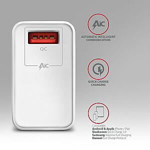 ACU-QC19W QC sienas lādētājs 19 W, 1 USB-A, QC3.AFC/FCP/SMART, balts