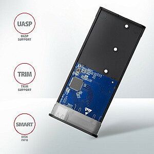 EEM2-SB2 bezskrūvējams ārējais alumīnija korpuss USB-C 3.2 Gen 2 — M.2 NVMe/SATA SSD 30-80mm ALU melns korpuss + USB-A uz USB-C adapteris