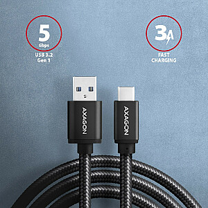 BUCM3-AM10AB kabelis USB-C uz USB-A 3.2 Gen 1, 1 m, 3 A, ALU, pīts, melns
