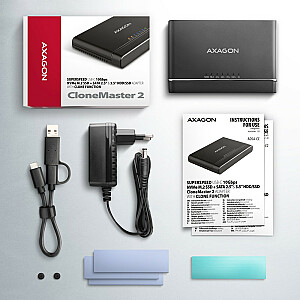 AXAGON ADSA-CC USB-C 10 Gbps — NVMe M.2 SSD un 2,5 collu/3,5 collu SATA SSD/HDD CLONE MASTER 2