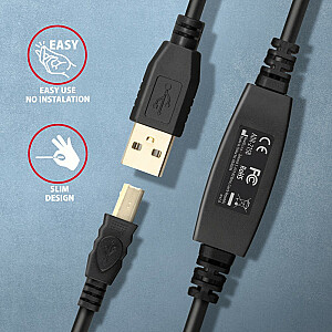 ADR-215B USB 2.0 A-M -> B-M aktīvais savienojuma kabelis/pastiprinātājs 15 m