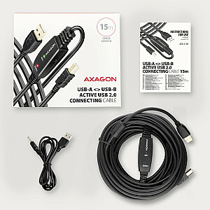 ADR-215B USB 2.0 A-M -> B-M aktīvais savienojuma kabelis/pastiprinātājs 15 m