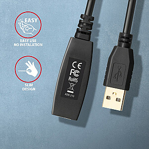 ADR-210 USB 2.0 A-M -> A-F aktīvais pagarinātāja/pastiprinātāja kabelis 10 m