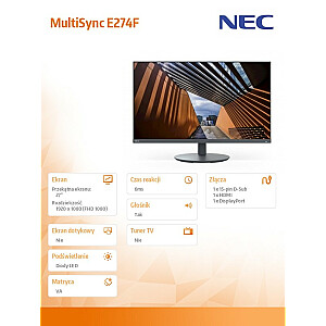 MultiSync E274F 27-дюймовый монитор DP HDMI, черный