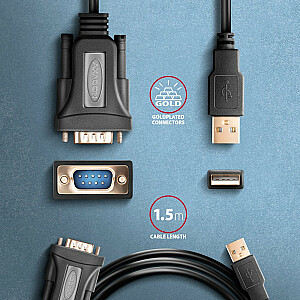 Адаптер ADS-1PQN USB 2.0 > последовательный порт RS-232, кабель 1,5 м, чип FTDI