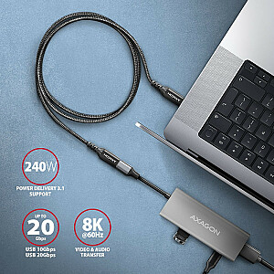 BUCM32-CF10AB Gen2 USB-C — USB-C paplašinātājs, 1 m, 5 A, 20 Gbps, PD 240 W, pīts