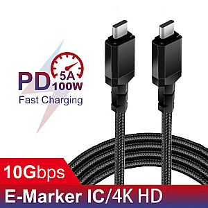 2 USB-C kabeļi, 100W, 2m, atbalsta PD datu pārsūtīšanu līdz 10Gbps MCE492 Black