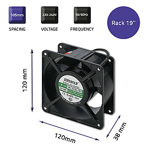 Вентилятор для шкафов RACK 19 дюймов | 230 В | 120x120x38 | Черный