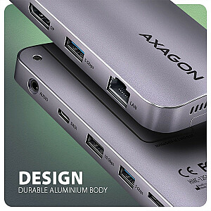 Многопортовый концентратор AXAGON HMC-12GM2, USB-C 3.1, M.2-NVMe/SATA, DP + HDMI, Gbit-LAN, 3x USB-A, 1x USB-C, CR