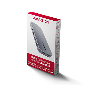 Многопортовый концентратор AXAGON HMC-12GM2, USB-C 3.1, M.2-NVMe/SATA, DP + HDMI, Gbit-LAN, 3x USB-A, 1x USB-C, CR