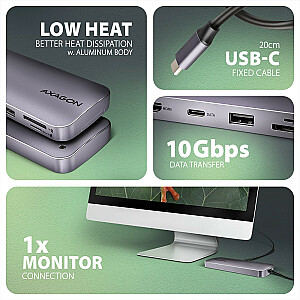 Daudzportu centrmezgls AXAGON HMC-6GM2, USB-C 3.1, M.2-NVMe/SATA, HDMI, Gbit-LAN, 1x USB-A, 1x USB-C, CR