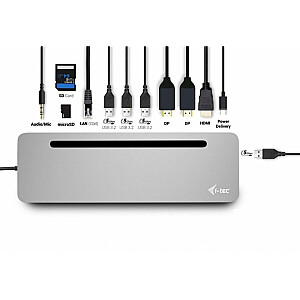 i-tec USB-C Металл Эргономичный 4K 3x Дисплей 2x DP 1x HDMI LAN Подача звука 100 Вт + универсальное зарядное устройство i-tec 100 Вт — док-станция