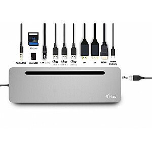 i-tec USB-C metāla ergonomisks 4K 3x displejs 2x DP 1x HDMI LAN 100W audio piegāde + i-tec 100W universālais lādētājs - doks