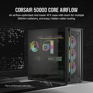 Corsair iCUE 5000D Airflow Core Midi-tornis, rūdīts stikls — melns