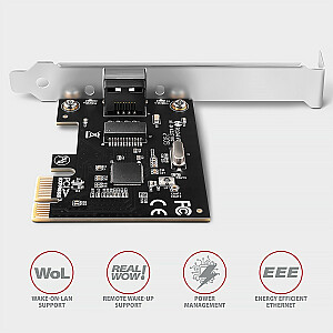 PCEE-GRL PCIe tīkla karte 1 Gigabit Ethernet RJ-45 ports, Realtek 8111L mikroshēmojums ar SP un LP