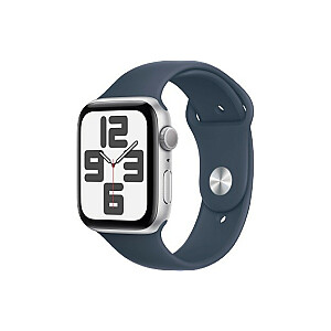 Apple Watch SE GPS 44 mm, alumīnijs, sudrabs | Sporta josta Storm Blue M/L