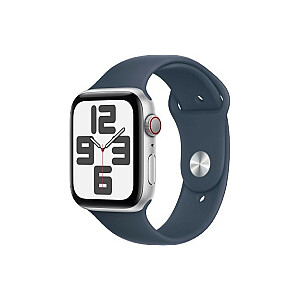 Apple Watch SE GPS+Cellular, 44 мм, алюминий, серебристый | Спортивный ремень Storm Blue M/L