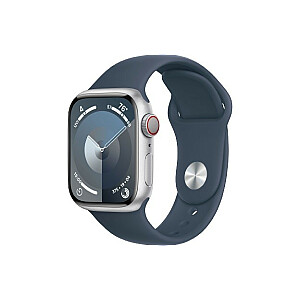 Часы Series 9 GPS + Cellular, корпус из серебристого алюминия, диаметр 41 мм, спортивный ремешок синего цвета — S/M