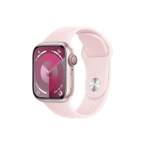 Series 9 GPS + Cellular, rozā alumīnija, 41 mm, gaiši rozā sporta siksniņa — S/M